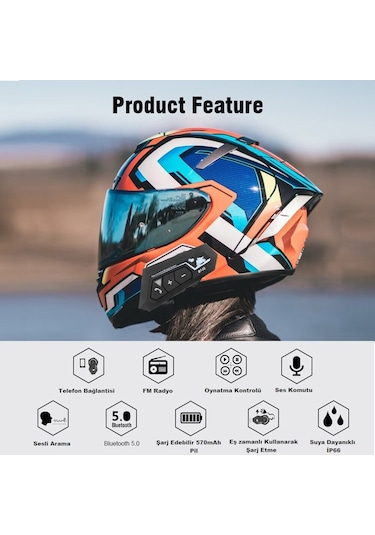 Bt22 Motosiklet Kask Kablosuz Intercom Su Geçirmez 5.0 Bluetooth