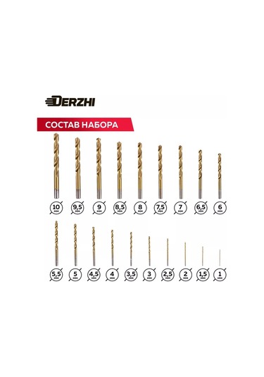 Derzhı 19 Parçalı Metal Matkap Ucu Seti Tın Hss 1-10 Mm 196493253