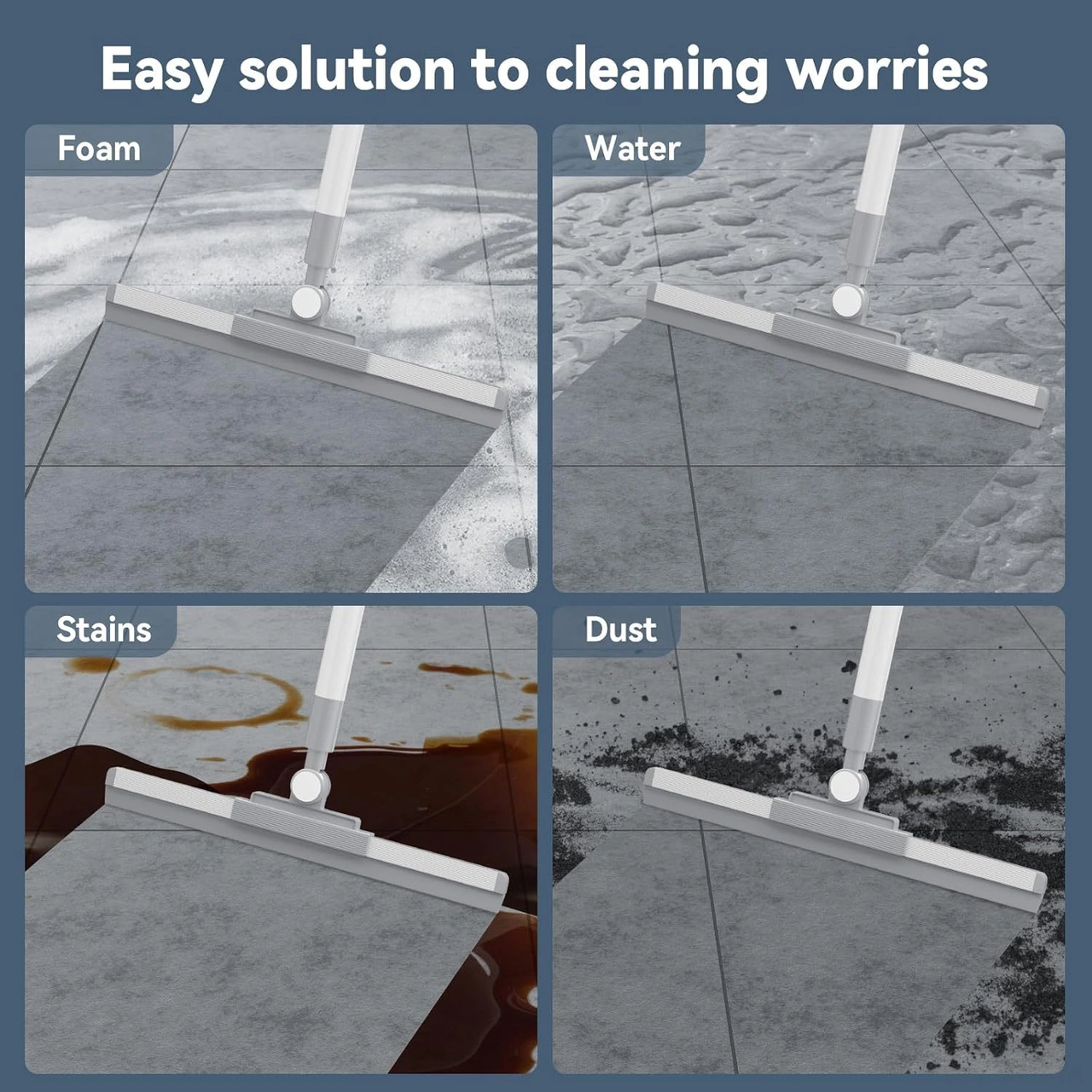 Dofolink 180 Derece Döner Başlı Kauçuk Squeegee - 52 İnç Uzun Saplı Zemin Penceresi Banyo Tuğla Garaj Temizleme Aracı Beyaz
