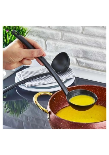 4 Parça Yanmaz Yapışmaz Teflon Kaplama Servis Seti Kepçe Kevgir Spatula Kaşık Plastik Servis Takımı