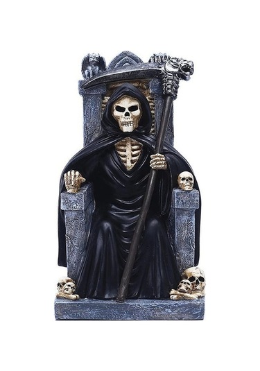 Novahub İskelet Tahtta Oturan Reçine Ölüm Azrail Heykeli, Cadılar Bayramı Dekorasyon, Noel Süsleme, Korku Stil, Heykelcik, Hediyelik 1pcs