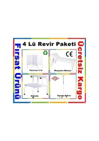 Abc Derm Muayene Masası + Paravan  3'lü + Eskabo + Serum Askısı Revir Seti