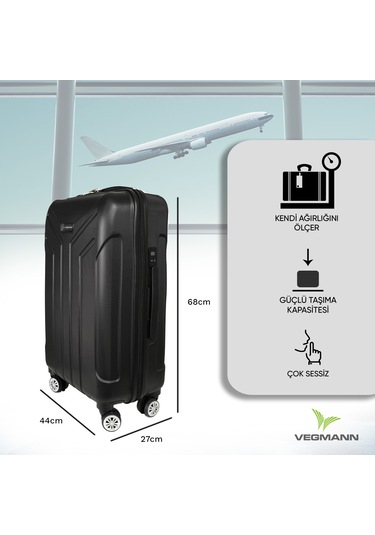 Vegmann Tartılı Scavel Siyah Orta Boy Valiz Siyah