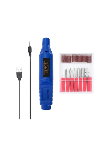 Samdoo Usb Şarjlı Mini El Taşlama Makinesi, Ayak Tırnakları Ve Taş Oyma İçin Hız Ayarlı, 6 Uçlu Set, Gök Mavisi Renk.