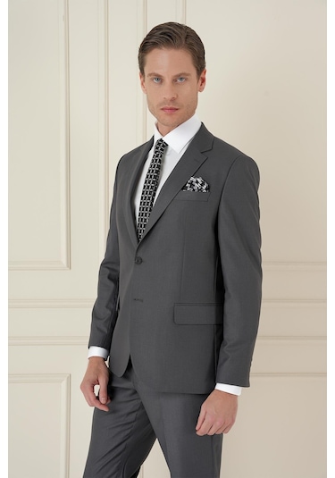 Efor Slim Fit Çift Yırtmaç Mono Yaka Klasik Füme Takım Elbise Tk 912 Füme