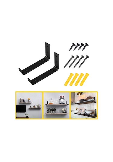 Homyl 2x Raf Aparatı Rustik Metal Vidalı Duvara Monte 22,5-cm Siyah