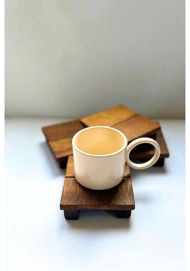 4 Lü Kahverengi 1.sınıf Masif Ahşap El Yapımı Bardak A Kahverengi