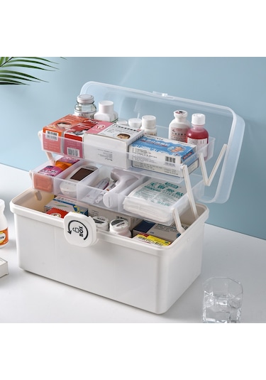 Dofolink Ev İçi İlaç Saklama Kutusu, Çocuklu Aileler İçin Büyük Kapasiteli Taşınabilir Tıbbi Kutusu, Beyaz, 15.5x15.5x16cm Beyaz