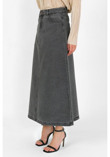 Yüksek Bel A Kesim Denim Etek Gri