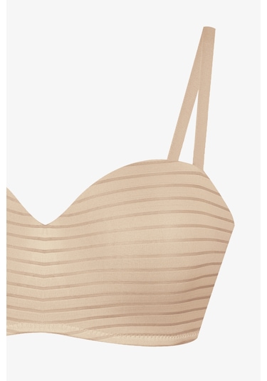 2'li Paket - Kadın Dolgusuz Transparan Çizgili Toparlayıcı Straplez Sütyen Siyah - Ten