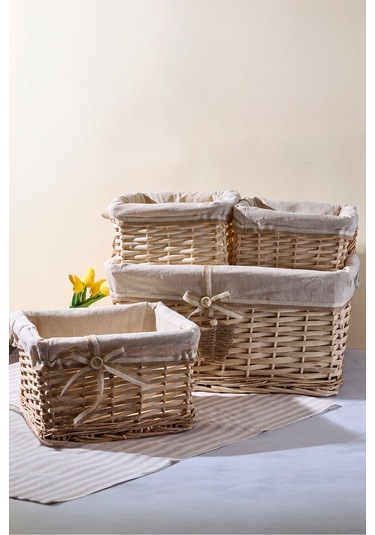 Salice Hasır 4 Lü Sepet Organizer Havluluk Düzenleyici Bej Bej