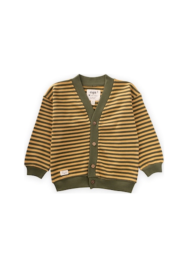 Çizgili Triko Hırka 0-4 Yaş Hardal Haki Hardal