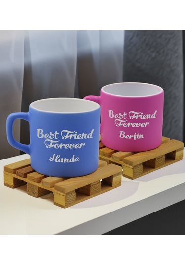 Bk Gift Kişiye Özel İsimli Best Friend 2li Mavi Ve Pembe Renkli Middle Çay & Kahve Fincanı-1, Arkadaşa Hediye, Sevgiliye Hediye Kobitmeyencom32650 Bk