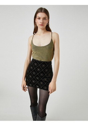 Koton Simli Atlet U Yaka Çapraz Askılı Altın 3wak30005pk 3WAK30005PK199