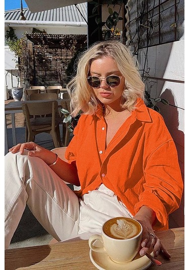 Madmext Mad Girls Turuncu Oversize Gömlek Mg1369-turuncu Turuncu