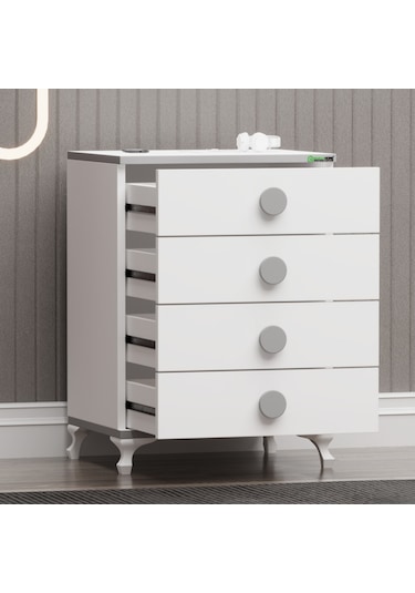 Elegant Mdf Çıtalı Beşik + Şifonyer Yatak Uykuseti - Gri Beyaz