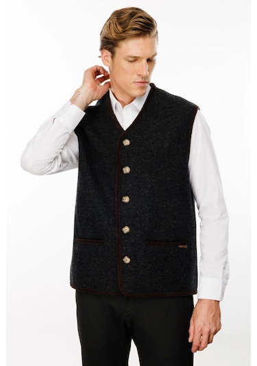 Desen Triko Erkek V Yaka Astarı Desenli Yün Yelek 24583 K.füme K.füme