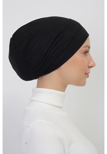 Lastikli Kaymaz Geçmeli Pratik Tesettür Bone Siyah