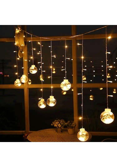 Işıklı Yılbaşı Top Led Led Işık Saçak Led Top Dekoratif Yılbaşı Led 2.5 Metre 138 Led 8 Fonksiyonlu 8 Modlu Led Işık Günışığı Perde Led Günışığı