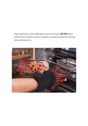 Geeksen Yüksek Sıcaklığa Dayanıklı 500-800 C İki Yönlü Kaymazsız Silikonlı Barbekü Eldiveni - Fırın, Pişirme, Mangal Koruması Çok Renkli