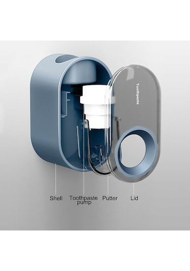 Mavi Otomatik Toz Geçirmez Diş Macunu Dispenseri Duvara Montaj Tutucu Banyo Aksesuarları Seti Diş Macunu Sıkacağı Lm Mavi