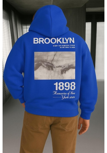 Benroma 3 İplik Penye Brooklyn Baskılı Sweatshırt Saks Mavisi
