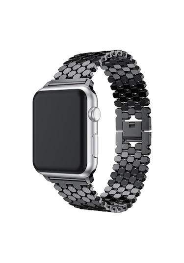 E2M Apple Uyumlu  Watch 42-44mm KRD-16 Metal Siyah Kordon