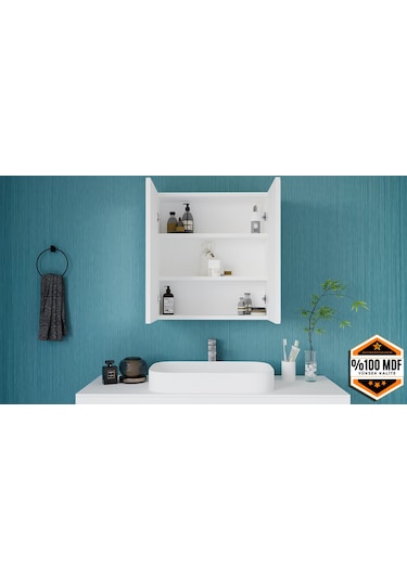 Lale 2 Kapaklı Aynalı Banyo Dolabı Mdf Beyaz