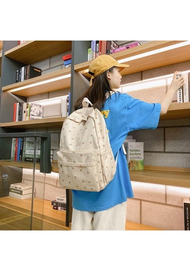 Yogodlns Moda Çiçek Sırt Çantası Kadınlar Için Su Geçirmez Naylon Sırt Çantası Genç Büyük Kapasiteli Öğrenci Okul Çantası Seyahat Kızlar Beyaz