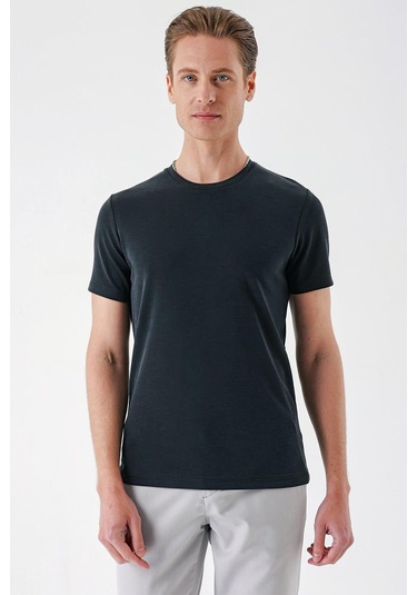 Slim Fit Bisiklet Yaka Pamuklu Siyah Tişört Ts 880 Siyah