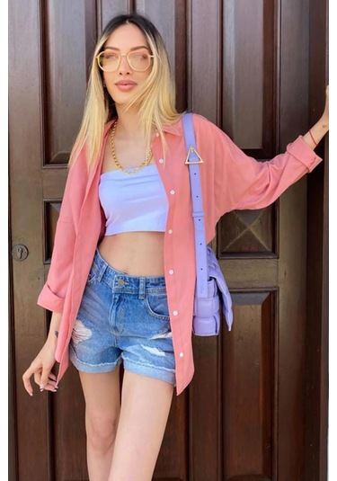 Madmext Mad Girls Pudra Oversize Gömlek Mg1369-pudra Pudra