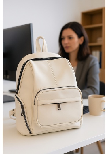 Newish Polo Donna Model Sırt Çantası-yıkama Suni Deri Beyaz