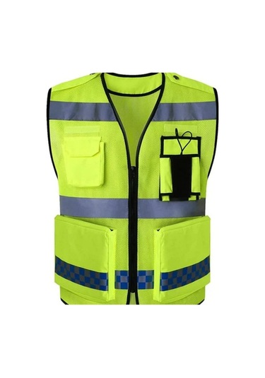 Motosiklet Reflektörlü Yelek Polyester Kumaş Çok Fonksiyonlu Cepler Motor Yelek Neon