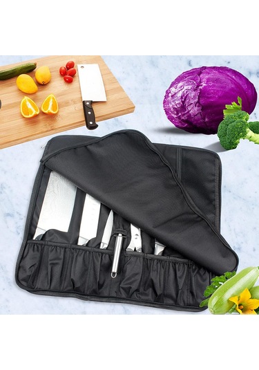 Suntek 8 Yuvalı Şef Bıçağı Rulo Mutfak Pişirme Siyah