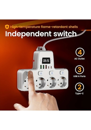 Honeybeeshop 1.5m 3m Uzatma Kablosu Asiri Yuk Korumali Coklu Anahtarlı Cikis 4 Ac Soket 3 Usb Port Siyah 10 Ft Ev Ofis Icin