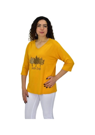 Caftan Kadın Kısa Kol Taşlı Bluz Bgl-st04711 HARDAL