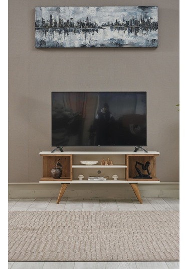 Ahşap Tv Sehpası 150x35x58 Cm Kapaksız 1 Orta Raflı Atlantik Çam