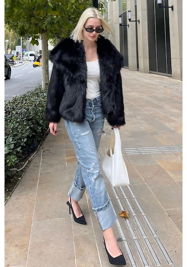 Madmext Siyah Yumuşak Dokulu Kadın Kürk Mont Mg2204 Siyah