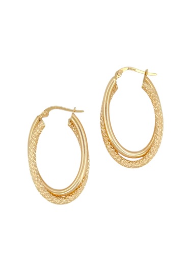 Altın Nesil - 14 Ayar Altın Parlak Kumlu Elips Küpe Altın - Beyaz Altın