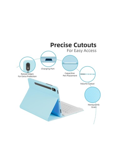 Jeemson Samsung Galaxy Uyumlu Tab S7/s8/s9/s9fe 11" İçin Mavi Kılıf + 7 Renkli Işıklı Bluetooth Klavye + Mouse Seti, Kalem Bölmeli, Çok Açı Desteği