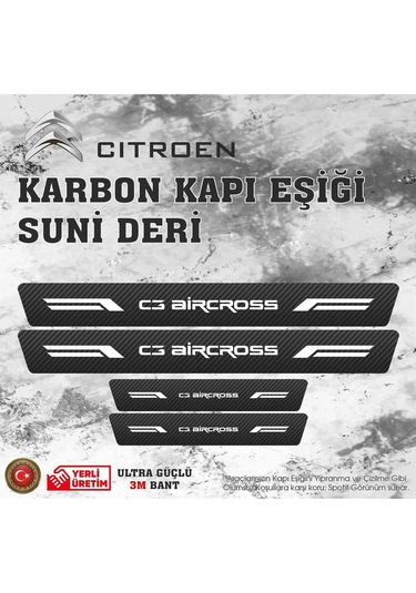 C3 Aircross Uyumlu Deri Karbon Kapı Eşiği Koruyucu Bant 4 Adet