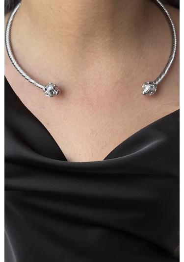 Caş Dekorasyon Silver Renkli Metal Choker Kolye Gümüş