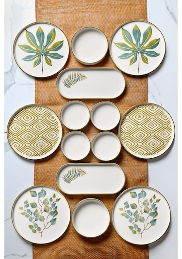 KitchenLife Stackable Güz Yaprak 14 Parça 6 Kişilik Kahvaltı Takımı Çok Renkli