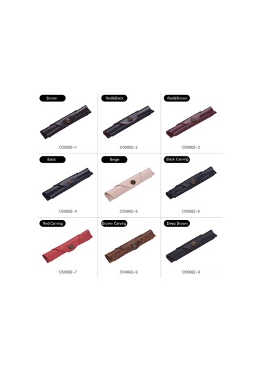 Aubyhe Tam Deri Kalem Kılıfı, Elden Dikişli, Nakışlı Kahverengi, Kanca Kapatma, 18x3cm, Kalem Koruyucu Örtü Diğer