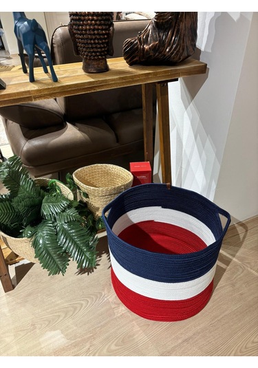 Tommy 45x35 Jüt Pamuklu Büyük Boy Sepet, Battaniye, Oyuncak Sepeti Lacivertkırmızı