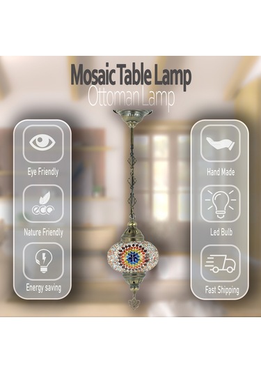 Mozaik Gece Lambası Balkon İçin Tekli Avize Renkli