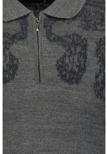Finesuits Erkek Desenli Yünlü Kazak 2422201024.dsfpyr Koyu Gri
