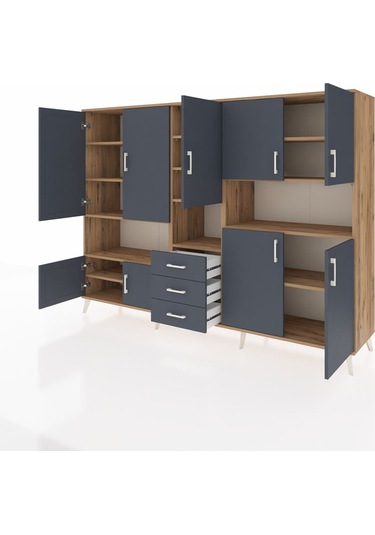 Hyperion Dolap 13 Raflı 3 Çekmeceli 9 Kapaklı 220x44x163 Çam-antr Çam-antrasit