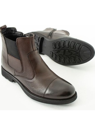 Güvener Fermuarlı Hakiki Deri Bot Kahverengi Kahverengi