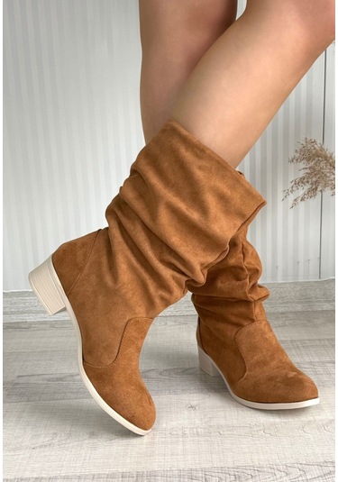 Jolin Taba Süet Topuklu Çizme Taba